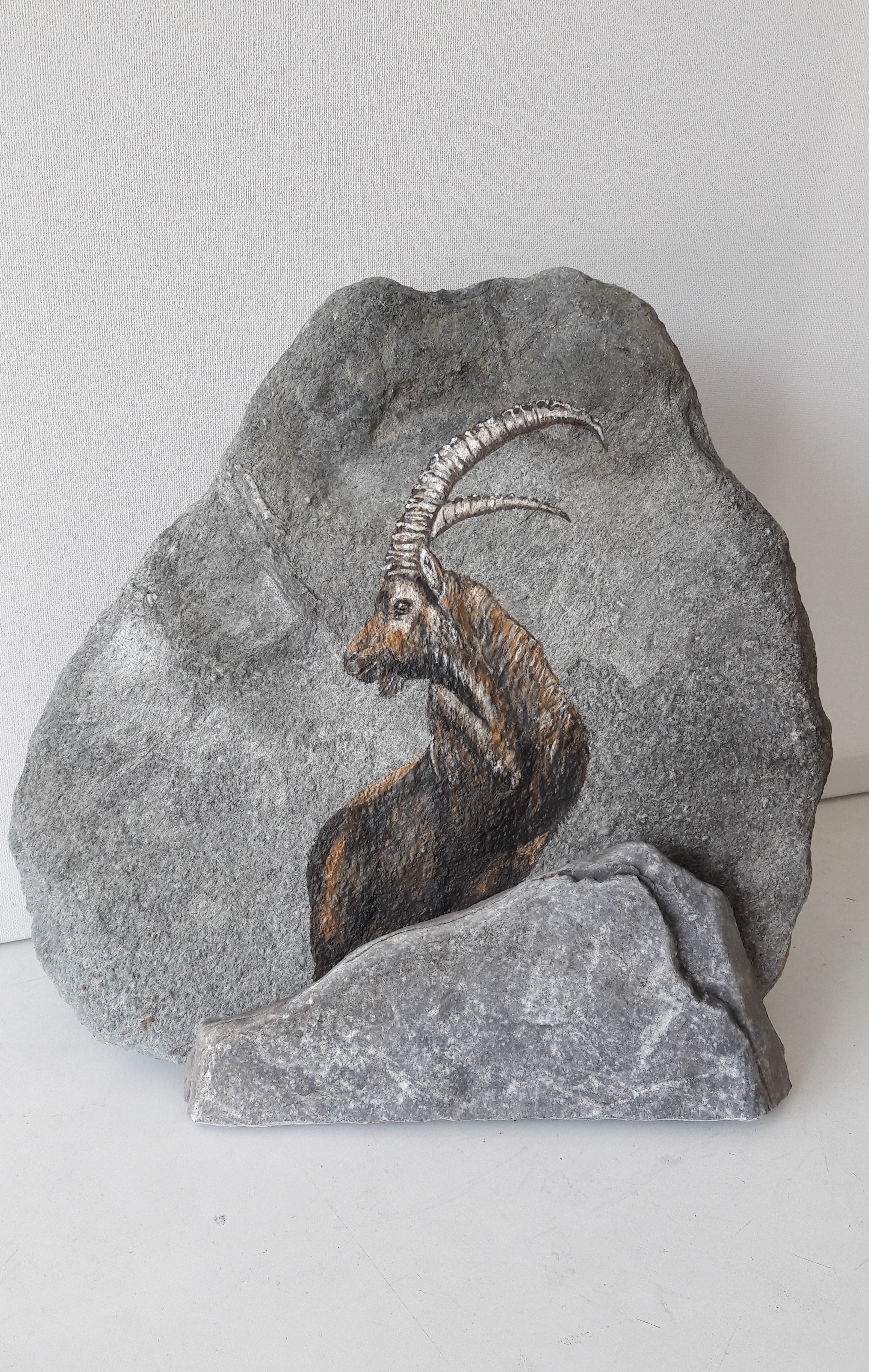 Steinbock Acryl auf Steinplatte